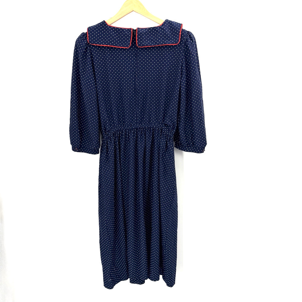Vintage 1970's Lady Carol Navy Blue Polka Dot Retro P…